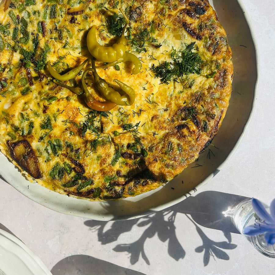 Asparagus, Cheddar, Dill & Pickled Chilli Frittata