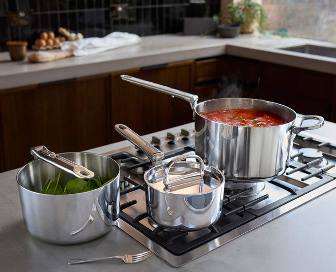 Space Steel Folding Handle 3-Piece Saucepan Set