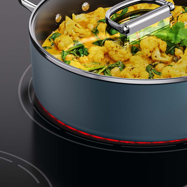 Cookware Blue Saucepan with Lid - Shown On Induction Hob - Joseph Joseph