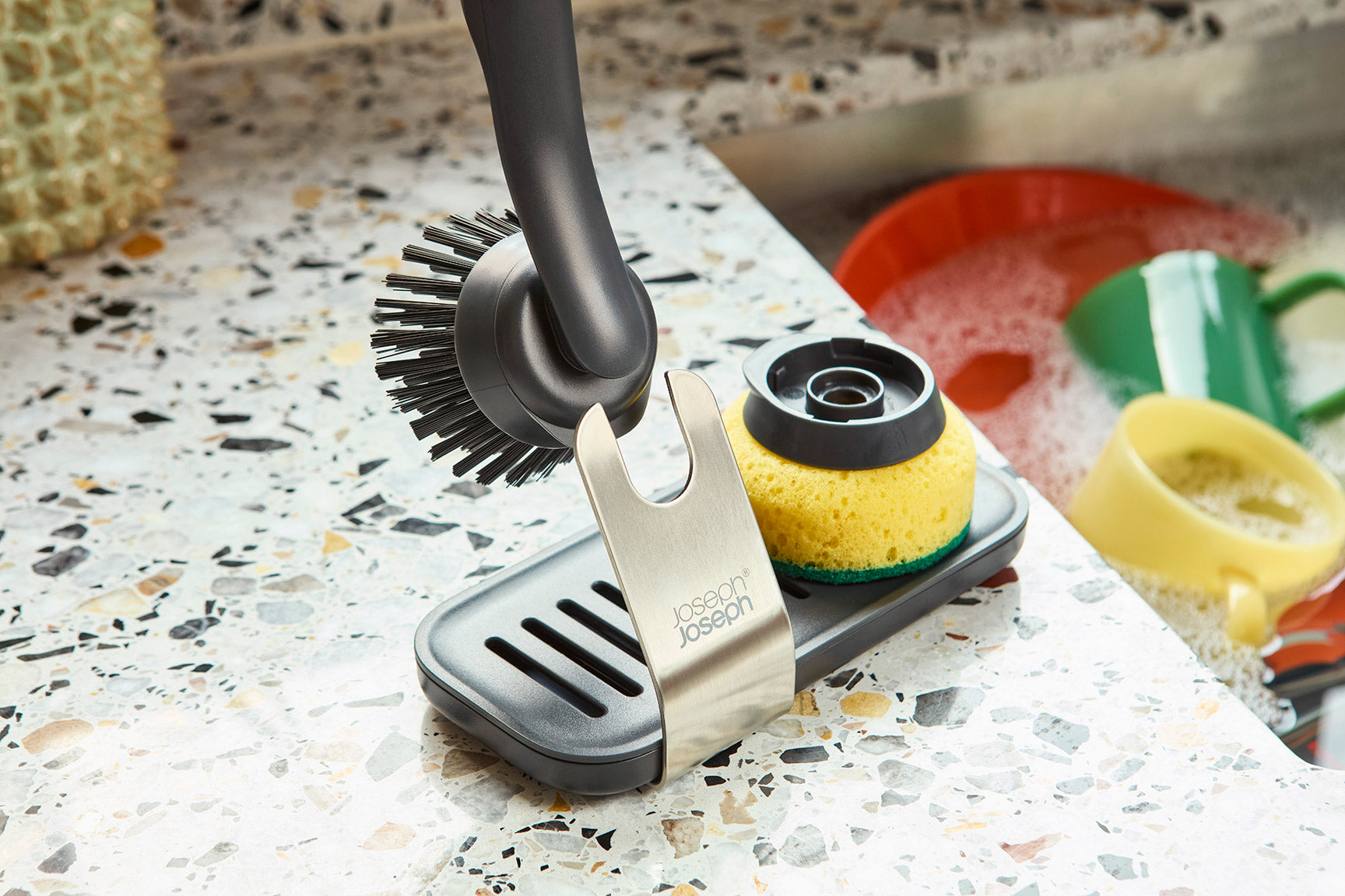 SinkTech Washing-Up Brush & Sponge Set with Steel Stand