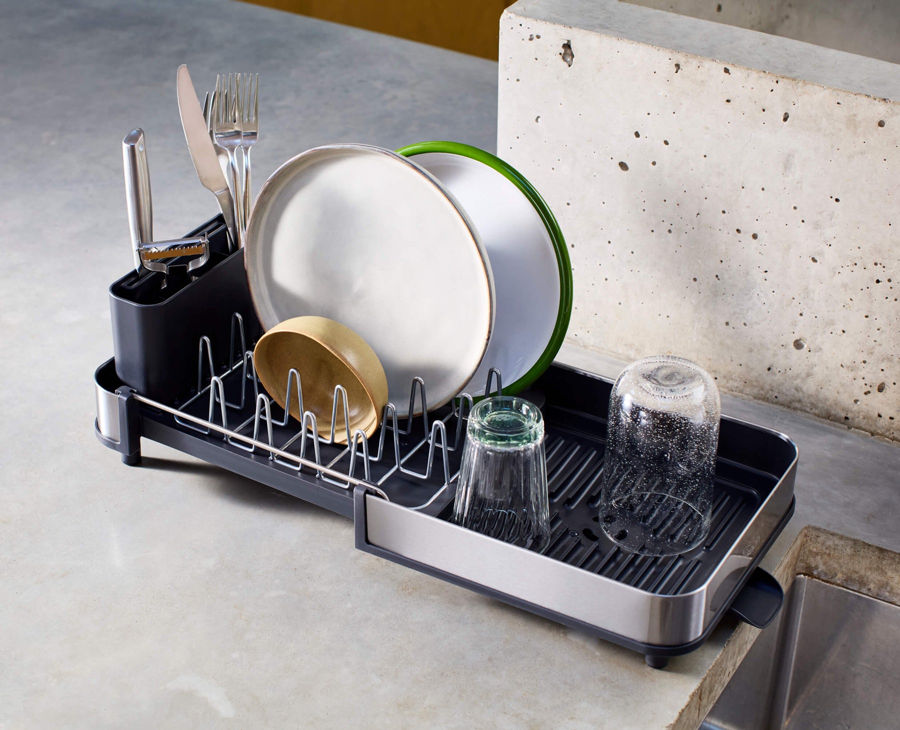 Extend™ Slim Steel Expandable Gray Dish Drainer