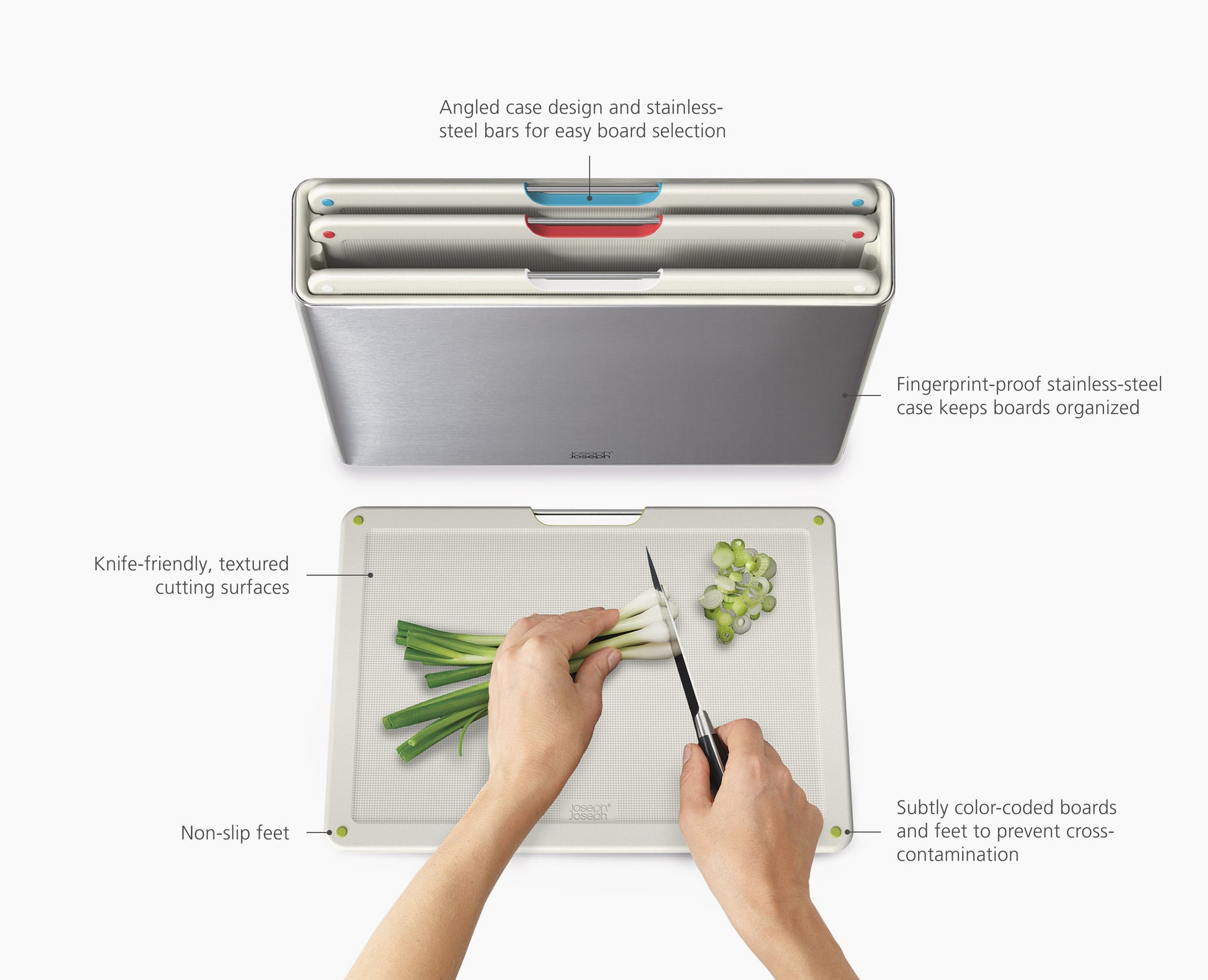 Folio™ Steel 4-piece Chopping Board Set With Stone Stainless-Steel Case