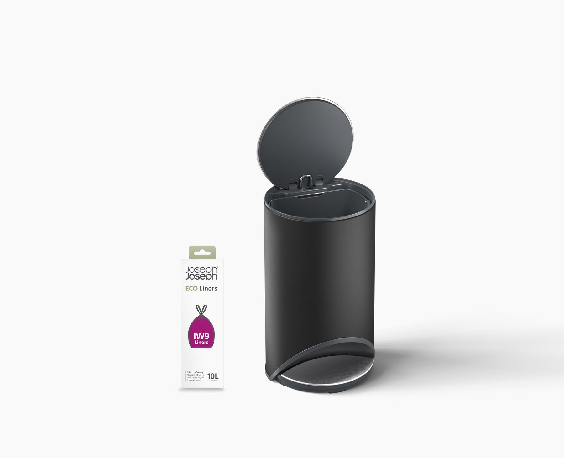 Arc™ 10L Easy-push Matt Black Pedal Trash Can Starter Set