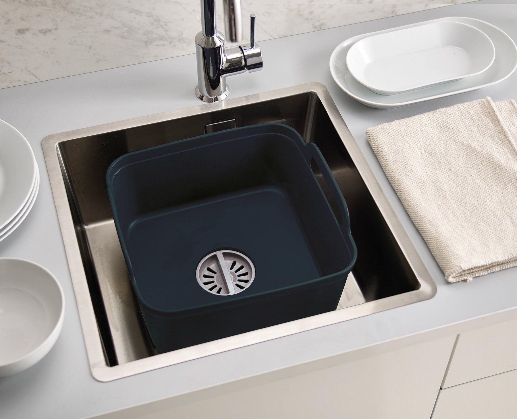 3-piece Grey Drainer, Washing-up Bowl & Brush Set