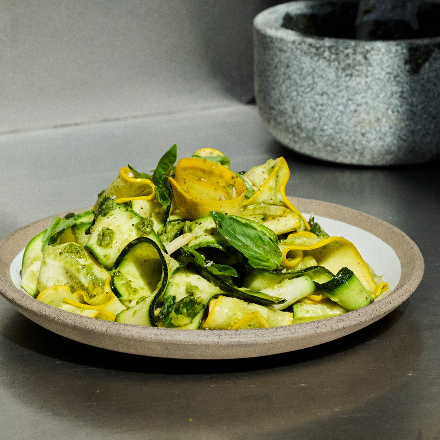 Pesto-dressed raw courgettes
