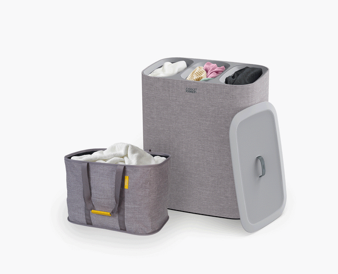 2-piece Large Grey Laundry Basket Set
