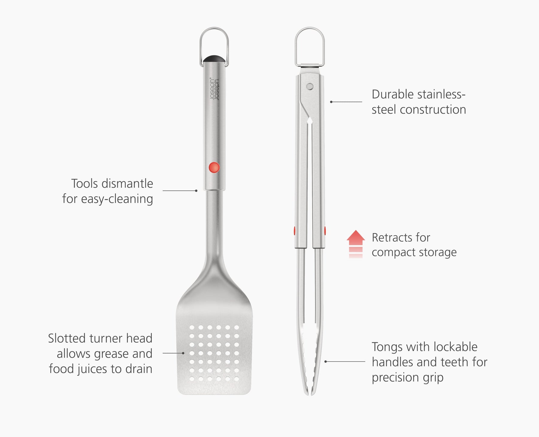 GrillOut™ 2-Piece Stainless-Steel BBQ Turner &amp; Tongs Set