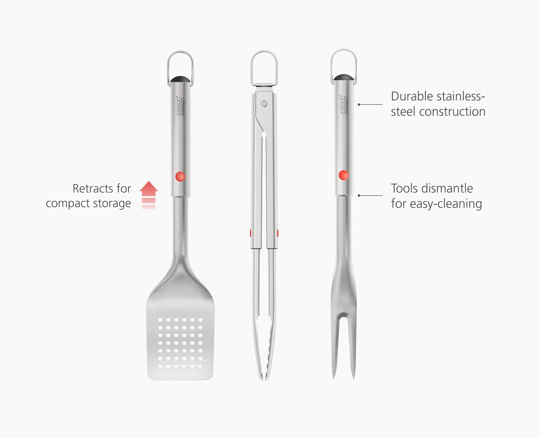 GrillOut™ 3-Piece Stainless-Steel BBQ Turner, Tongs &amp; Fork Set