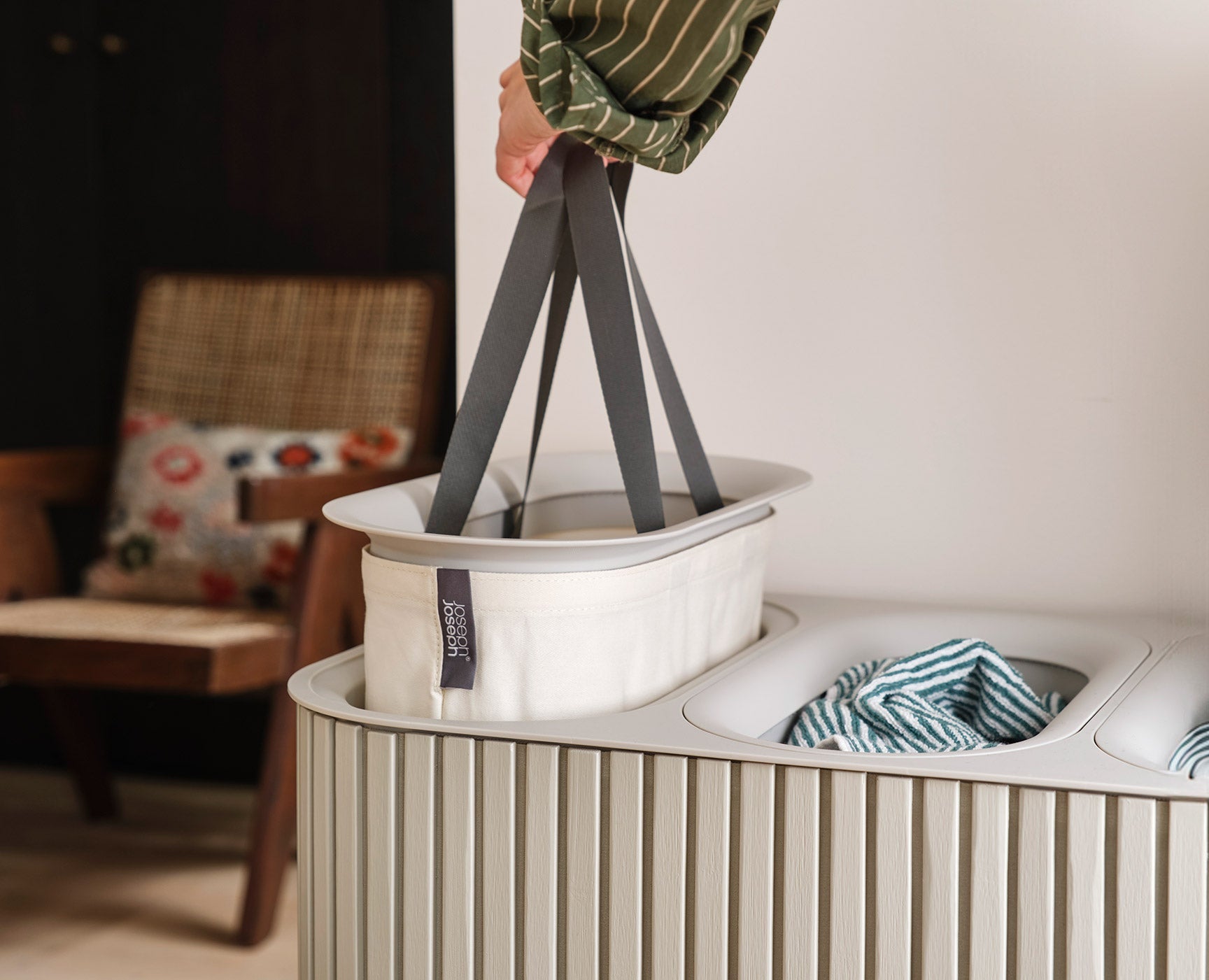 Tota Trio Luxe 90L Ecru Laundry Separation Basket