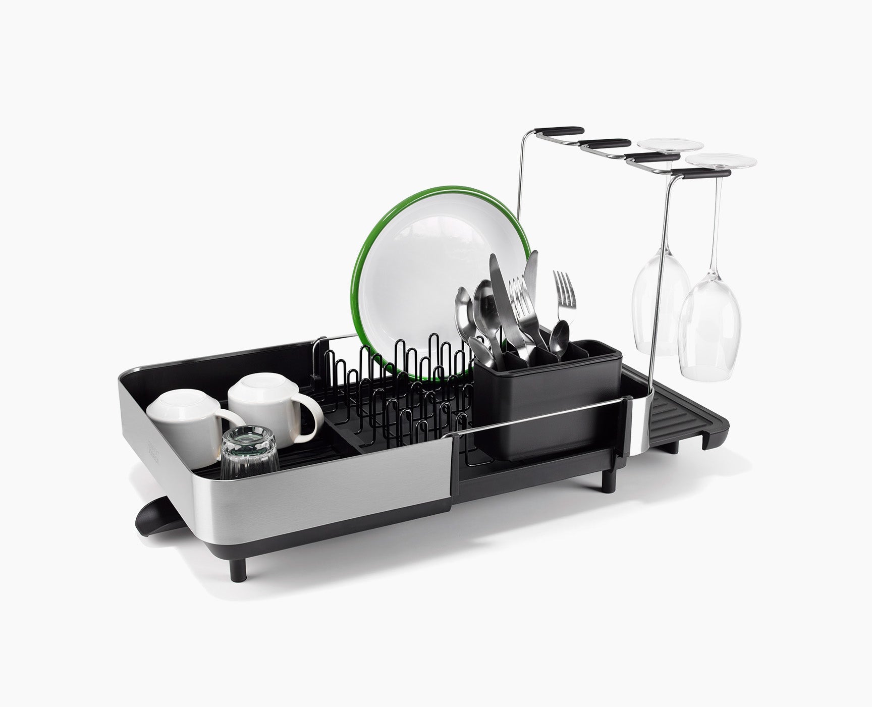 Extend™ Steel Plus Expandable Black Dish Drainer with Wine Glass Rack