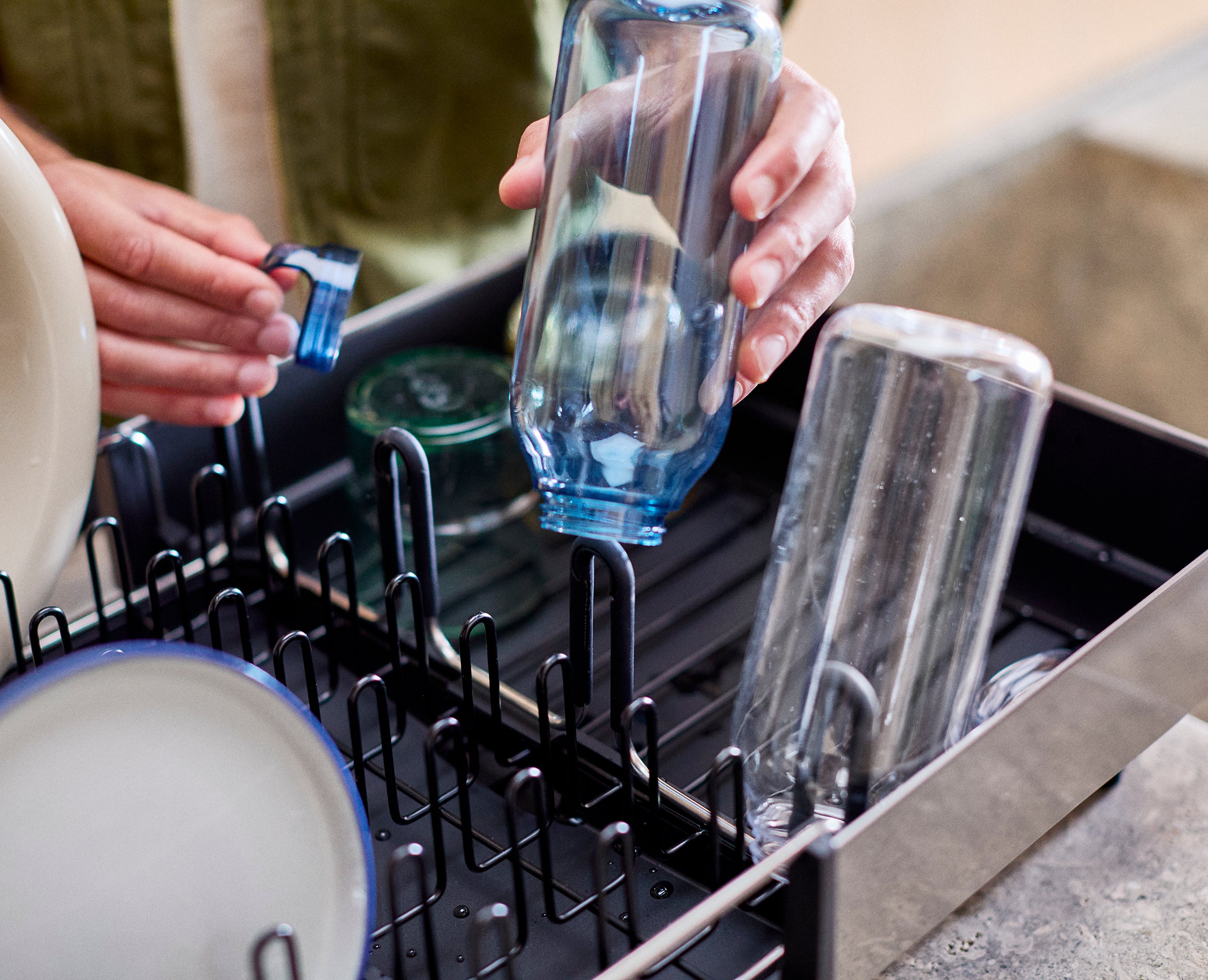 Black Steel Dish Drainer with Wine Rack | Joseph Joseph US