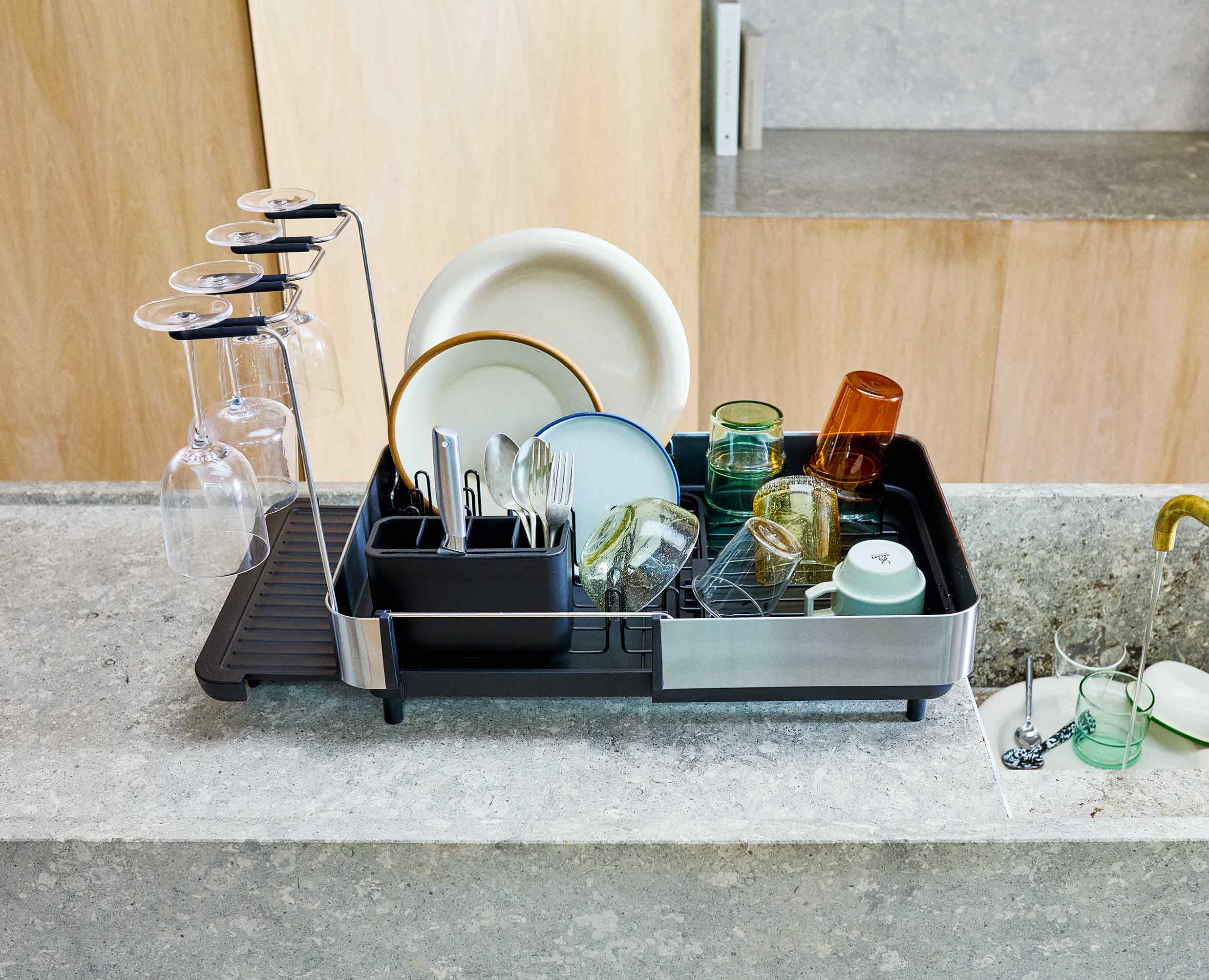 Black Steel Dish Drainer with Wine Rack | Joseph Joseph US