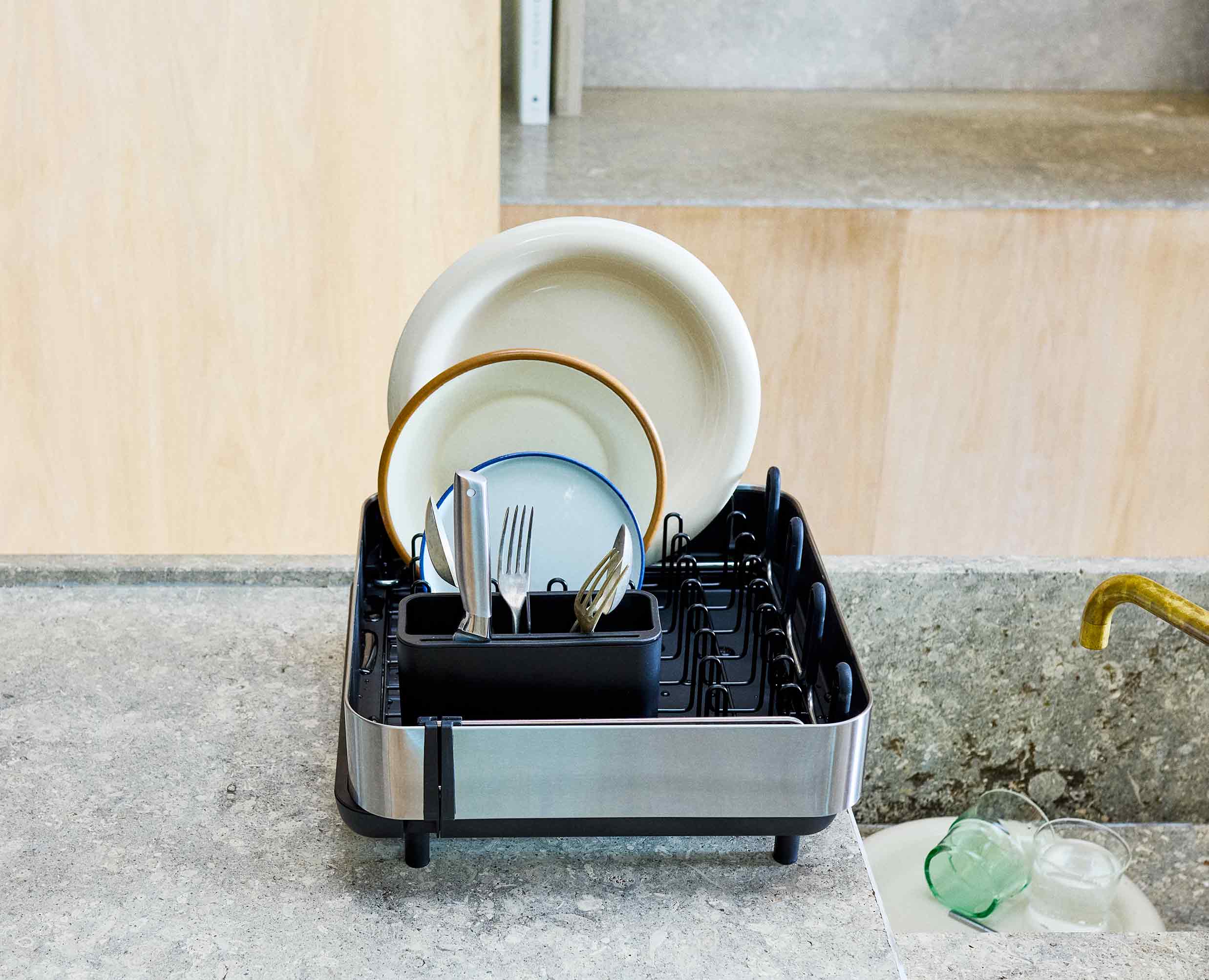 Black Steel Dish Drainer with Wine Rack | Joseph Joseph US