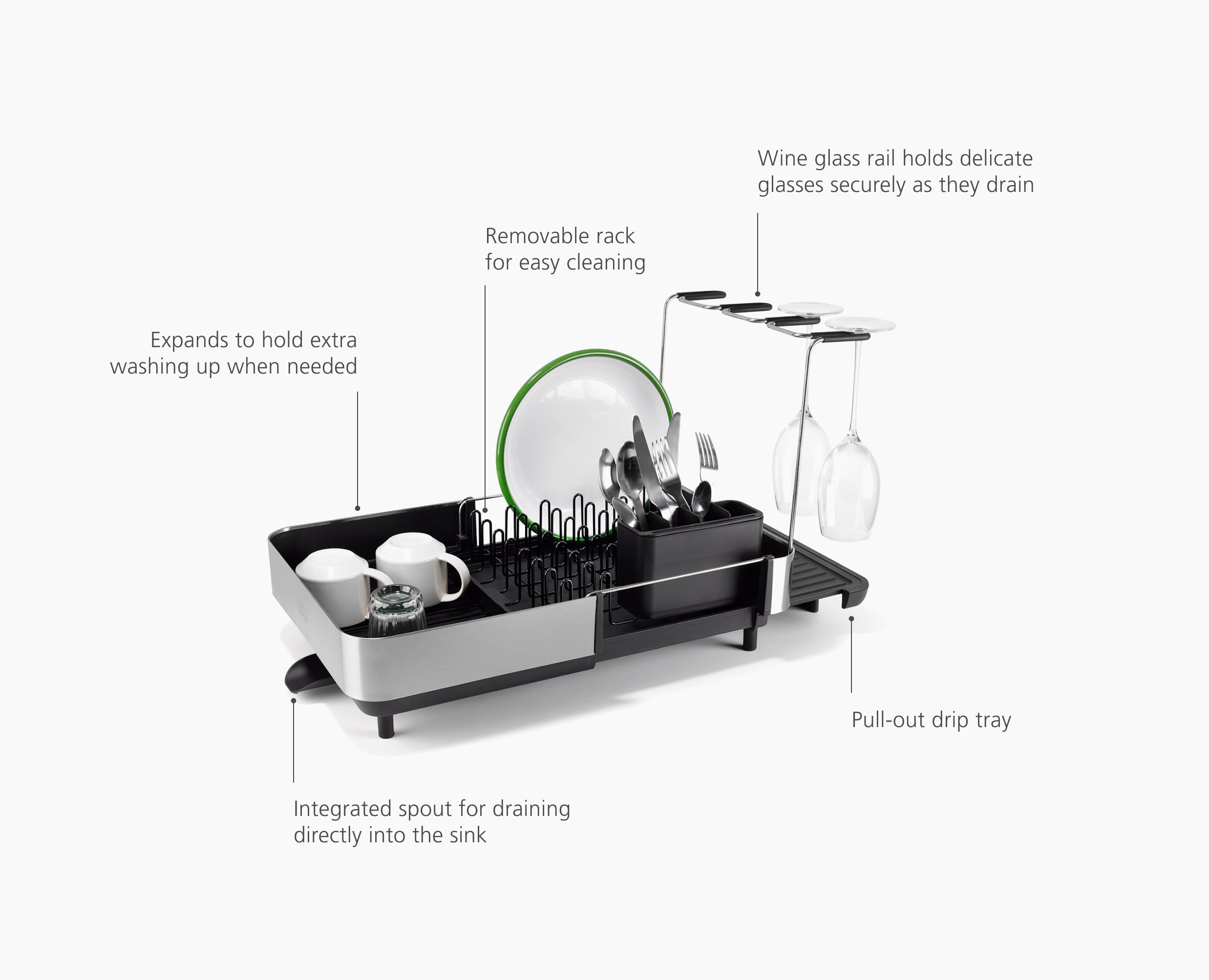 Black Steel Dish Drainer with Wine Rack | Joseph Joseph US