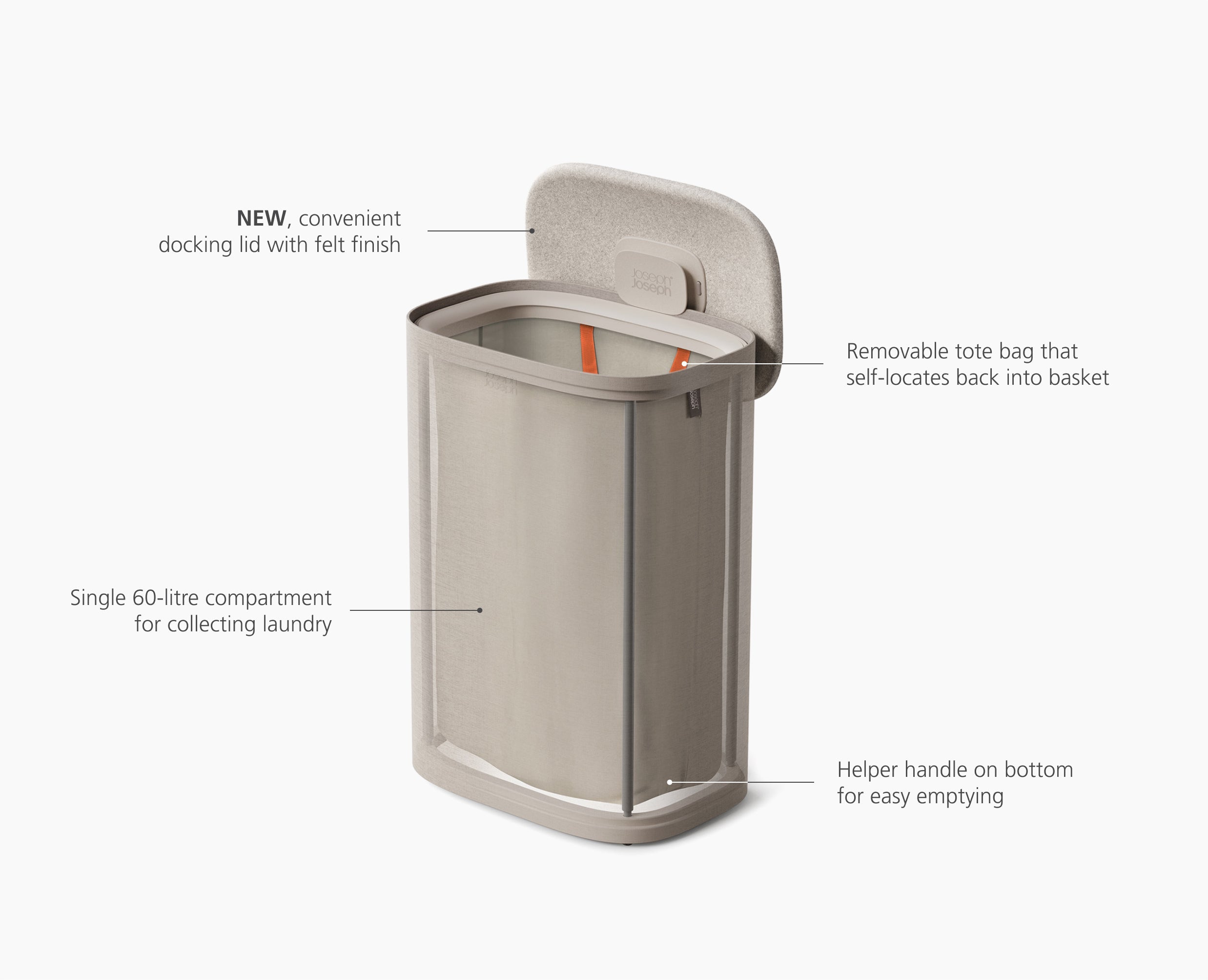 60L Cream Laundry Hamper with Lid | Joseph Joseph US