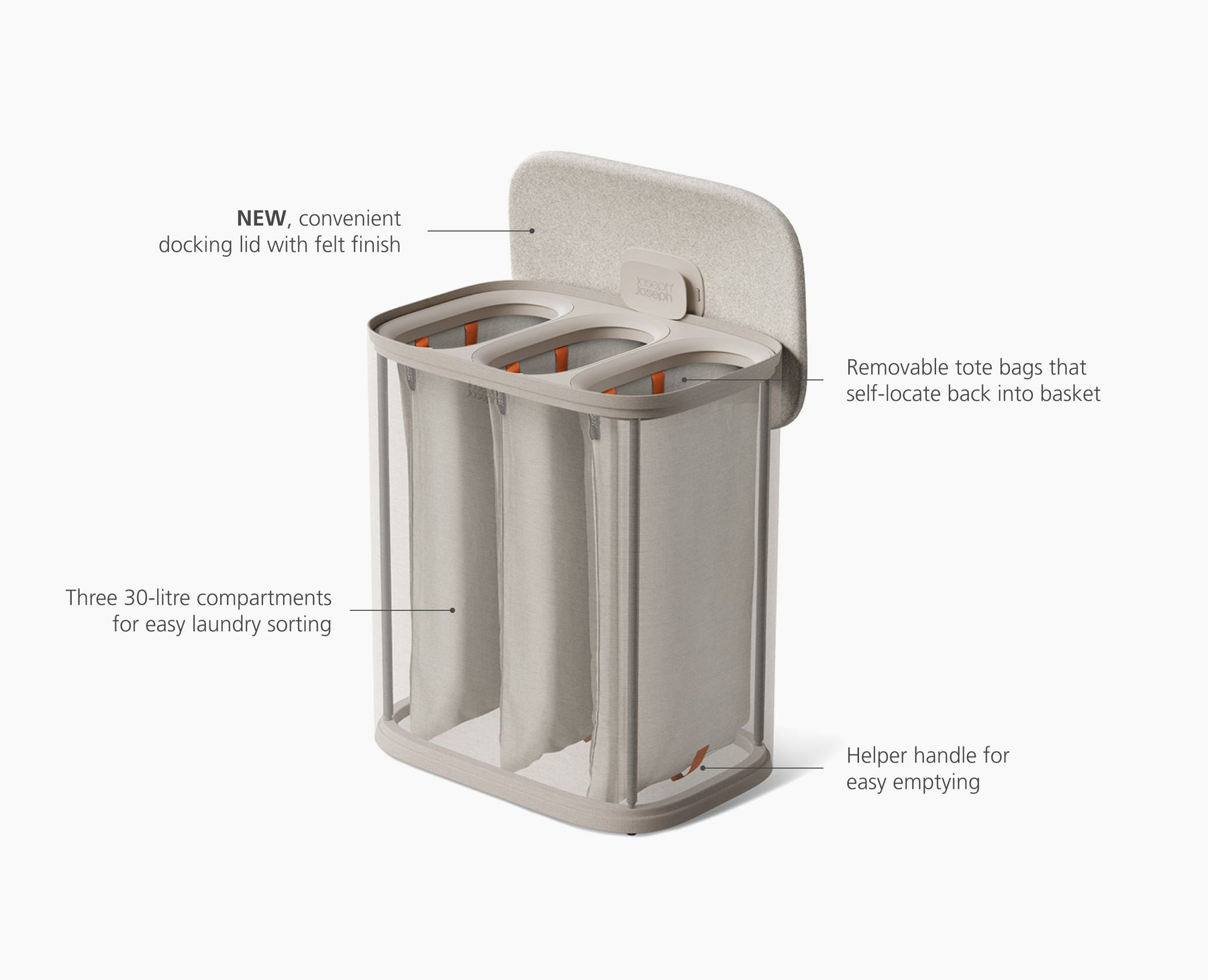 Tota 2 Trio 90L Pale Mushroom Laundry Separation Basket