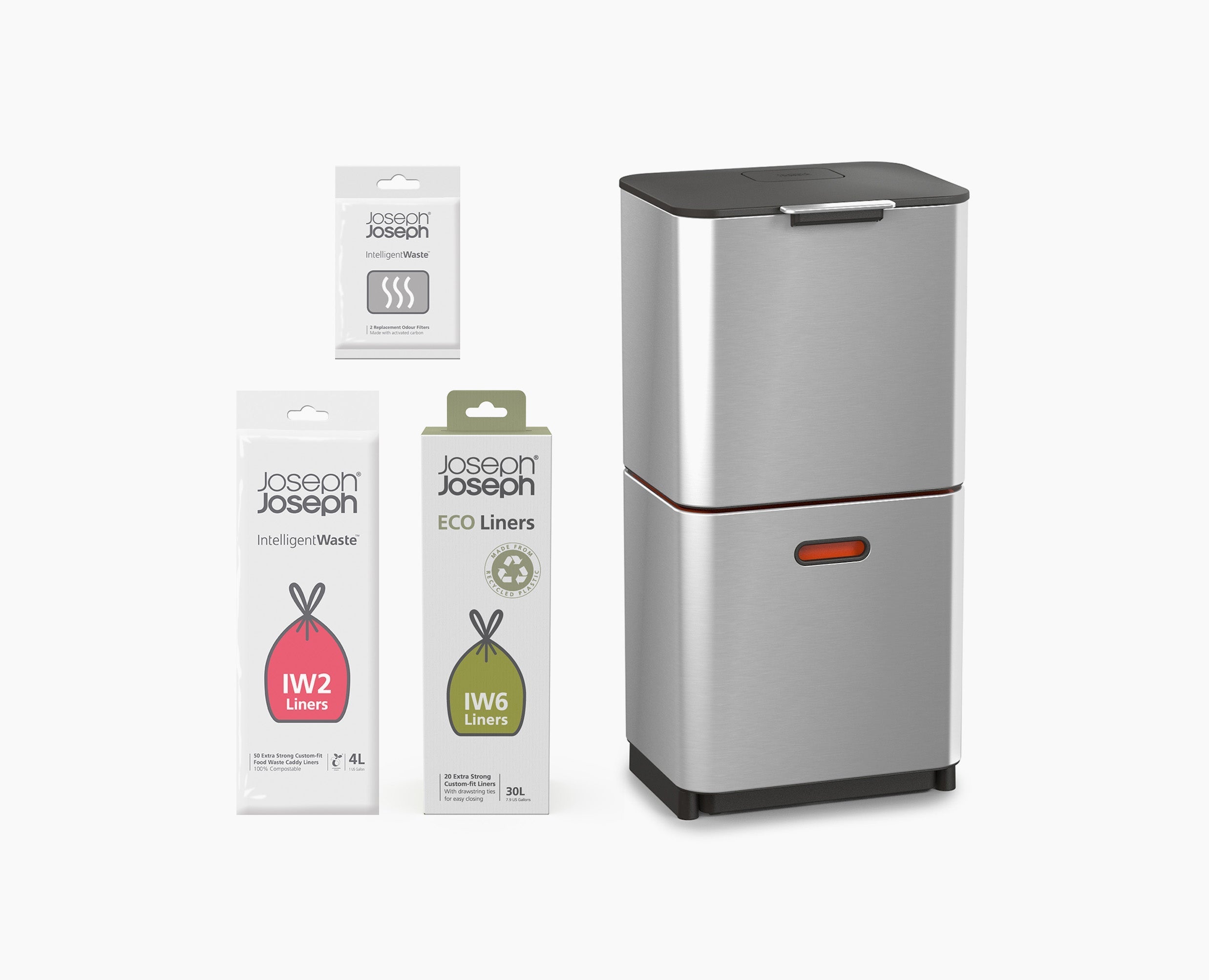 Trash Can Totem 60L Set Stainless-Steel | Joseph Joseph US