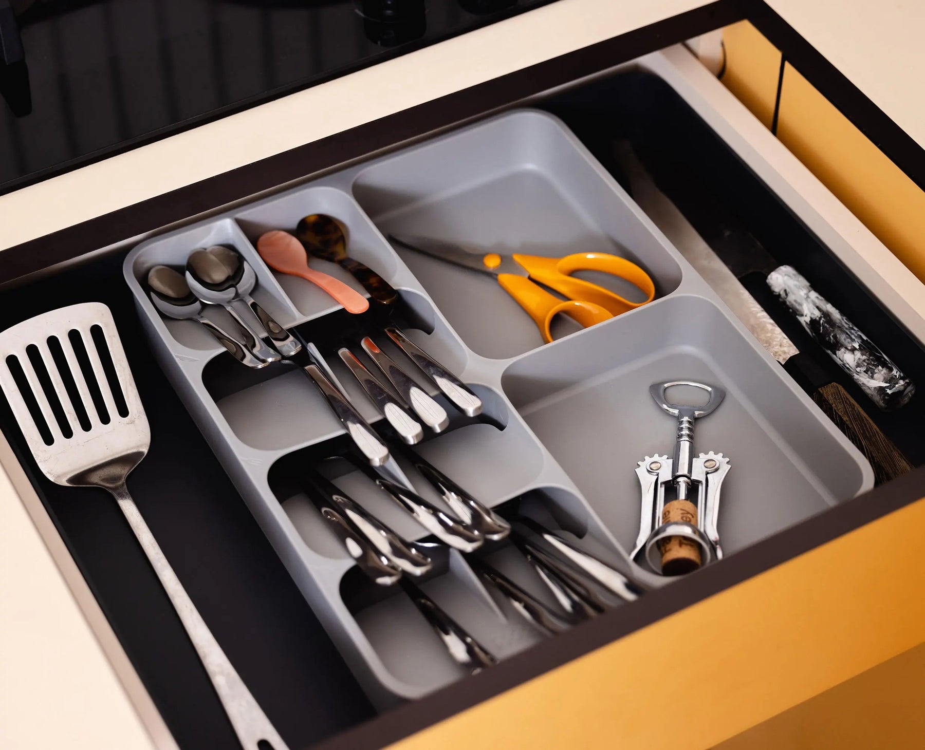 DrawerStore™ Gray Expanding Cutlery, Utensil & Gadgets Organizer